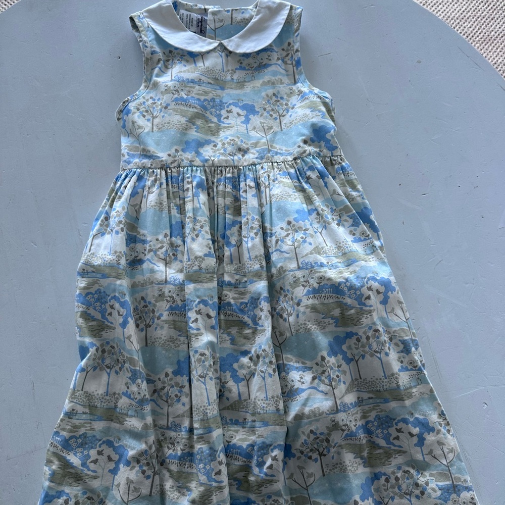 Blue and Gray Sleeveless Sundress with Peter Pan Collar